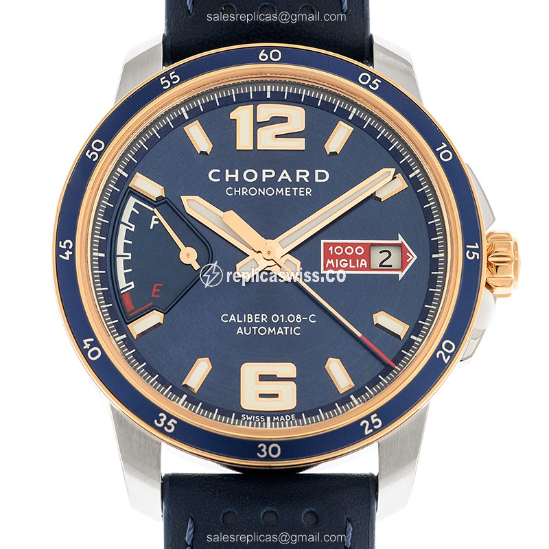Chopard 168566-6002 Replica - Automatic - 18kt Rose Gold & Steel Case - Blue Dial - Cowhide Blue Strap - Luxury Replica MILLE MIGLIA GT XL Watch